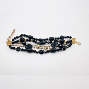 Lucoral HSN Gold Plated Sterling Silver & Onyx Faceted Beaded Bracelet 7 Inches
